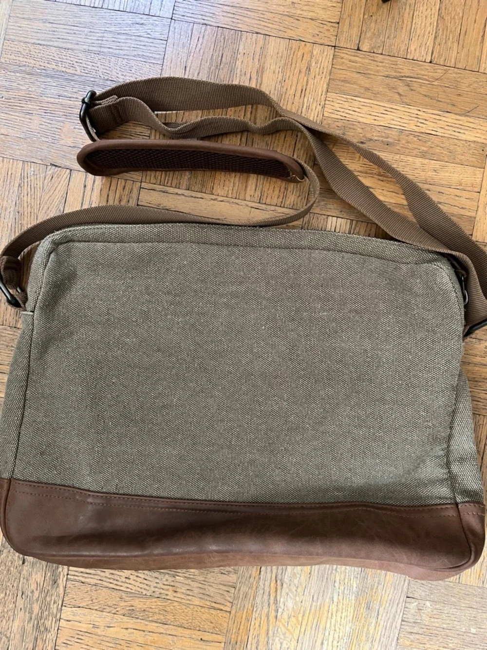 Buffalo David Bitton Olive Canvas Messenger Bag with Brown Trim